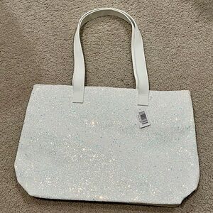 Lancome White Glitter Tote Bag with Dual Shoulder Straps